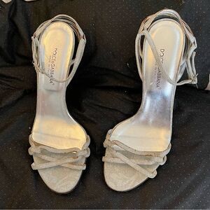Dolce & Gabbana : Authentic- Made in Italy- Silver Strappy Heeled Sandals